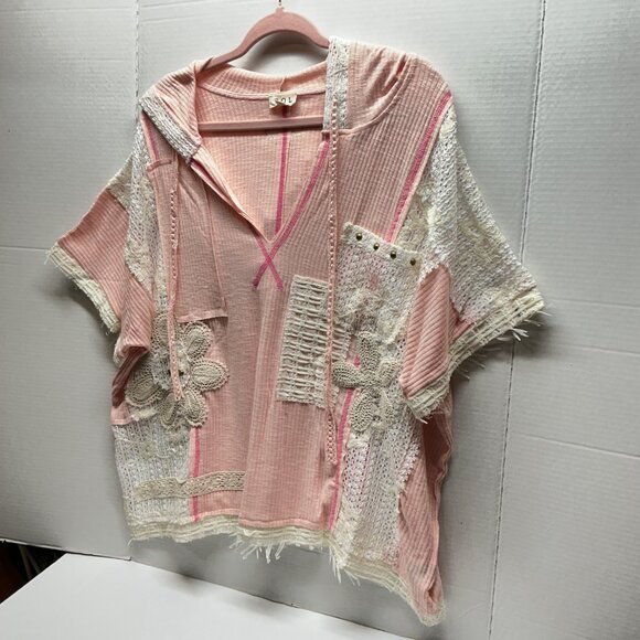 #1395-POL V-NECK RIBBED TOP HOODED LIGHTWEIGHT BLUSH PINK Can fit up to… - Picture 2 of 8